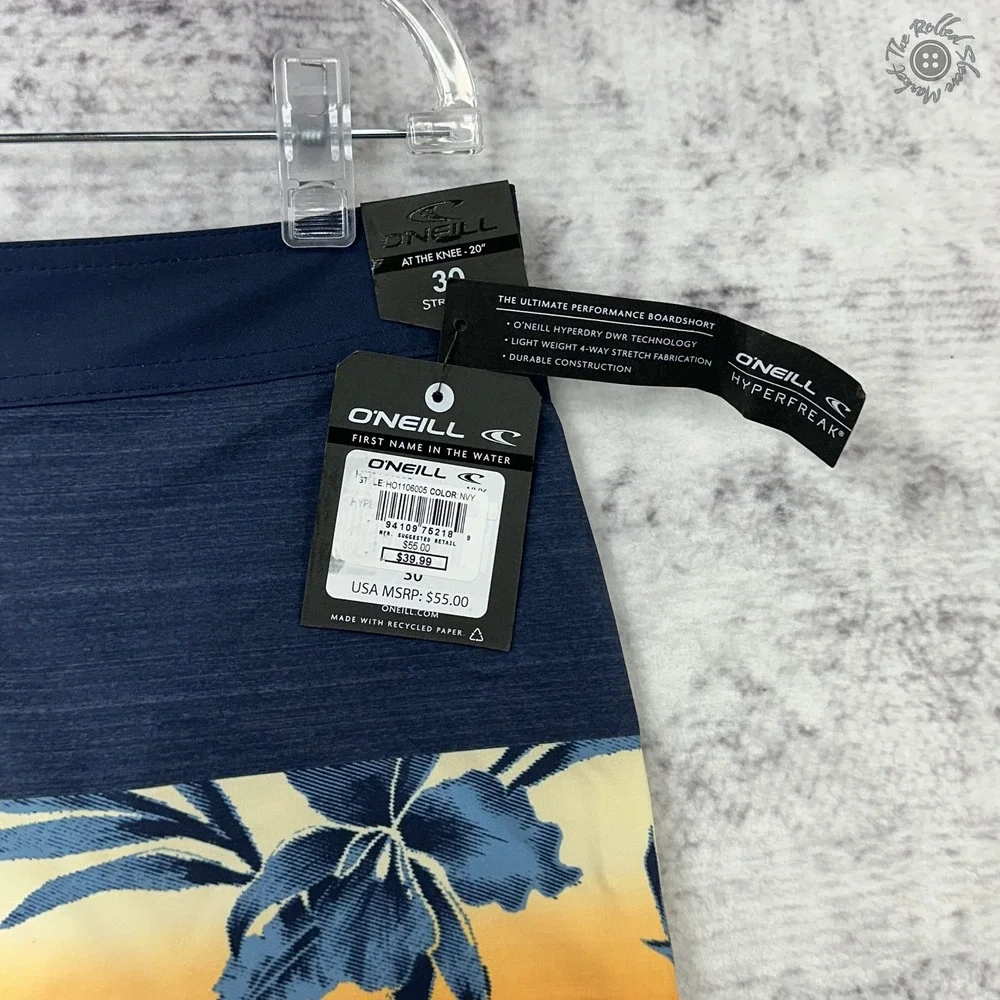 NWT O'Neill Hyperfreak Board Shorts‎ 30 Navy Orange Blue Knee Length 20